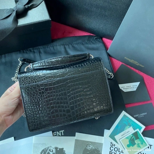 Tony Luxuries SHINY IN SUNSET LEATHER YSL CROCODILE-EMBOSSED 0822